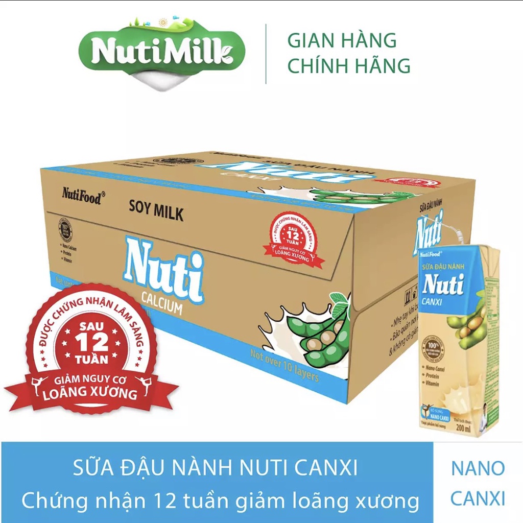 Thùng Sữa Đậu Nành Nuti 200ml 36 Bịch/Hộp