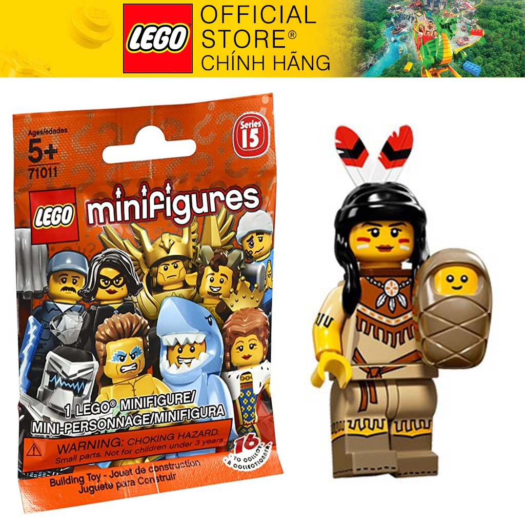 Nhân vật LEGO Minifigures Series 15 Tribal Woman 71011 - Cô gái bộ lạc da đỏ ôm em bé
