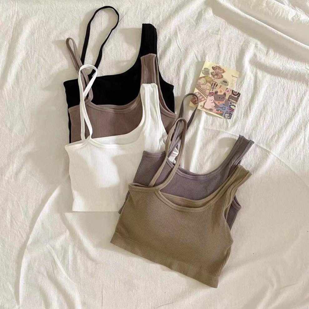 Áo hai dây quai chéo dáng croptop có đệm ngực
