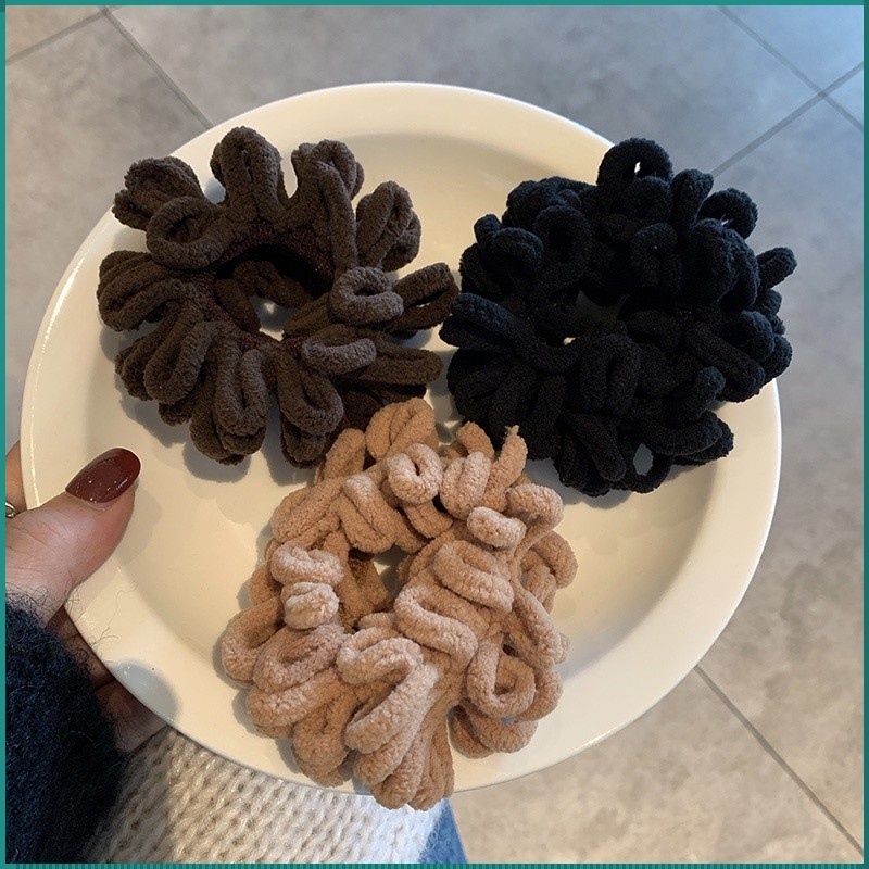 Dây Cột Tóc Đính Bóng Lông Xếp Ly Phong Cách Mới