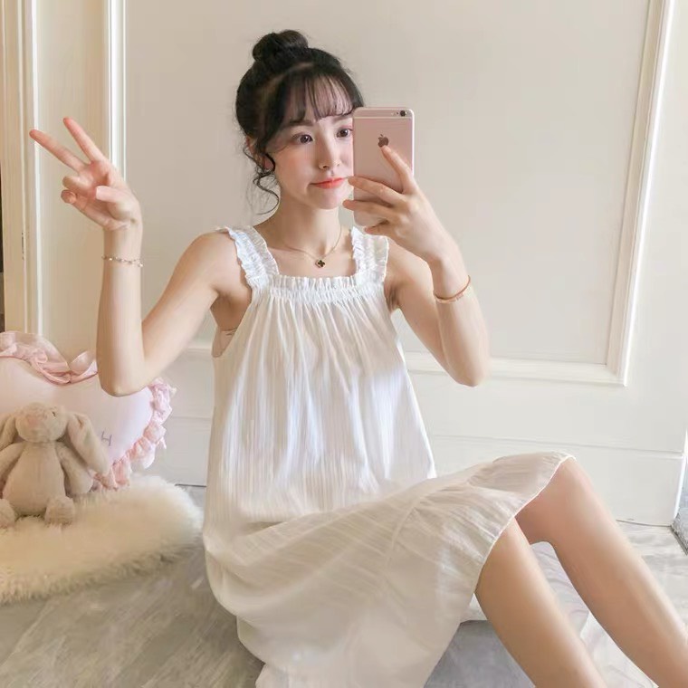 Váy ngủ 2 dây bèo đũi cho mẹ thanh hằng baby