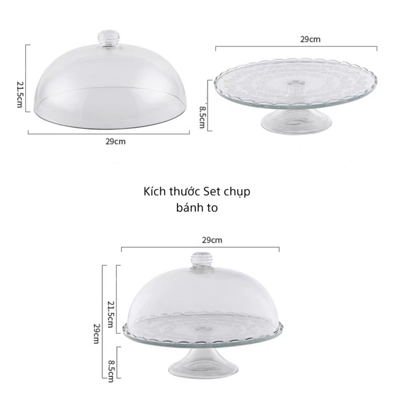 Khay chụp nắp thuỷ tinh tròn đựng bánh sinh nhật trang trí decor, chụp thủy tinh loại nhỏ bơ phô mai phong cách Bắc Âu
