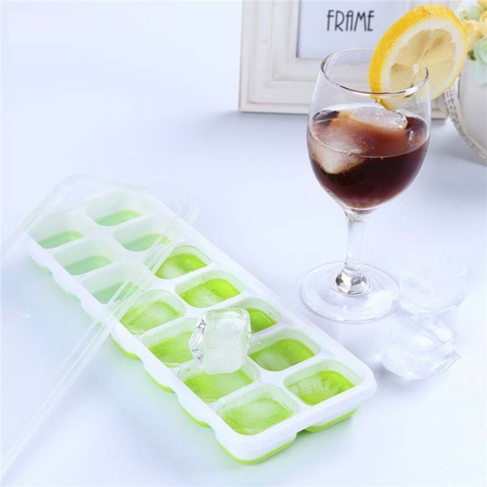 SG - khay nhựa làm đá viên tủ lạnh 14 ngăn có lắp đậy đáy mềm