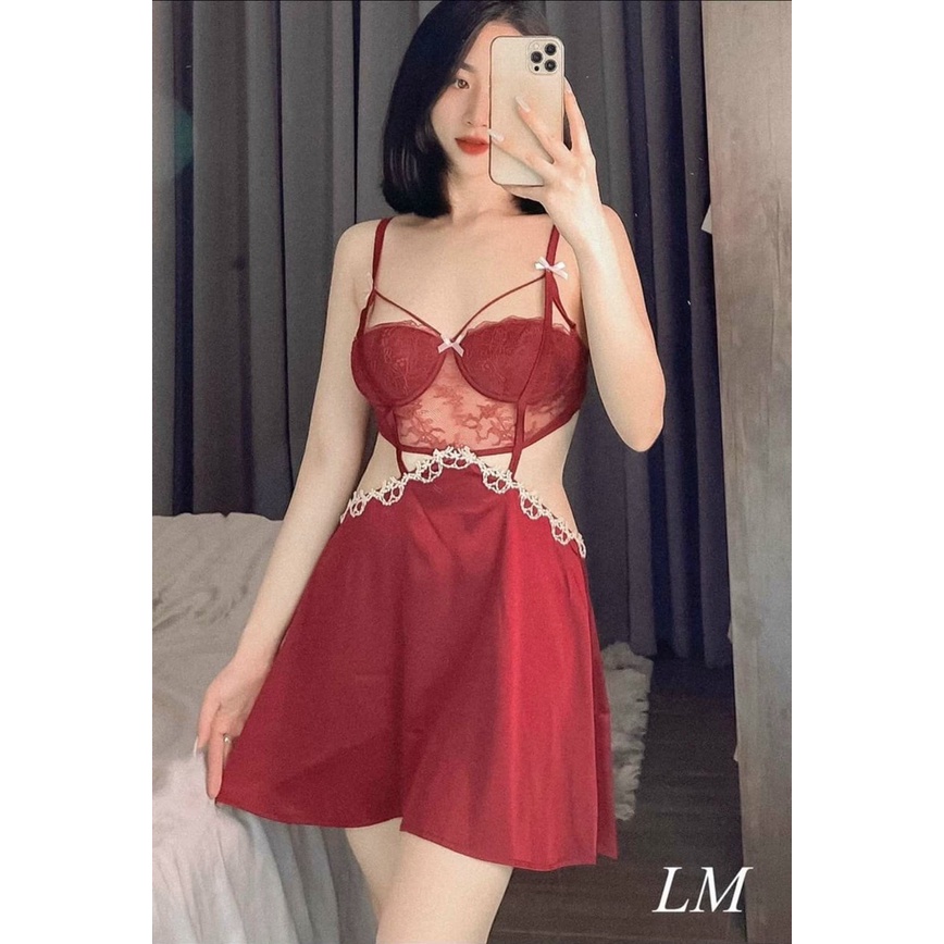 Váy ngủ lụa đáp ren ngực Tea Store V61 V62
