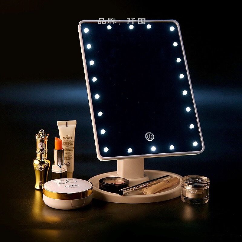 Gương trang điểm để bàn 22 bóng đèn LED, gương led để bàn hình chữ nhật cảm ứng xoay 360 độ