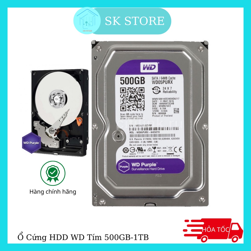 Ổ cứng HDD WD 500GB- 1TB màu tím ổ cứng cho camera công nghệ AllFrame 4K BẢO HÀNH 24-36 THÁNG