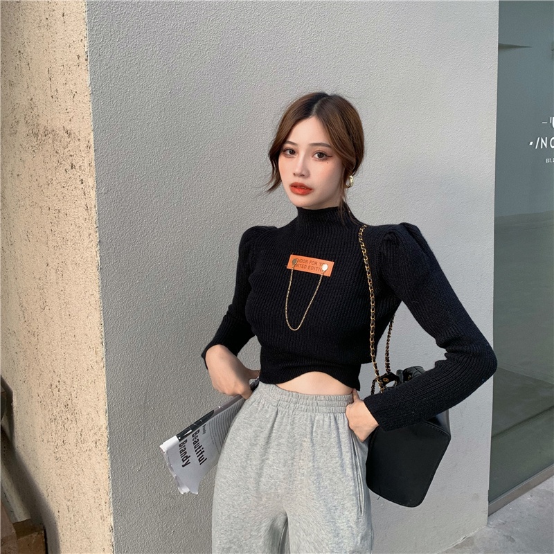 Áo sweater dệt kim ZHELIHANGFEI cổ lọ tay dài thời trang cho nữ