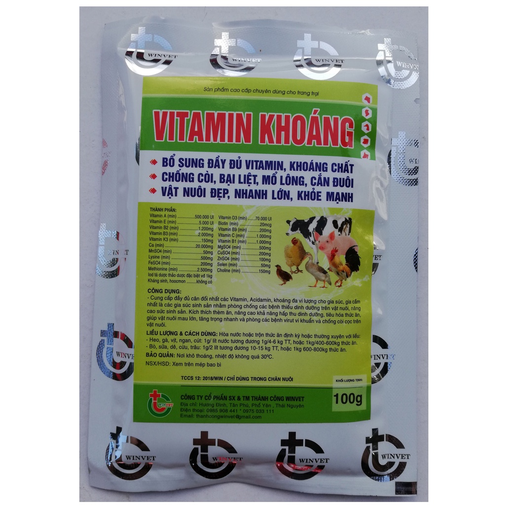 1 gói VITAMIN KHOÁNG 100g Bổ sung đầy đủ vitamin, khoáng chất cho vật nuôi