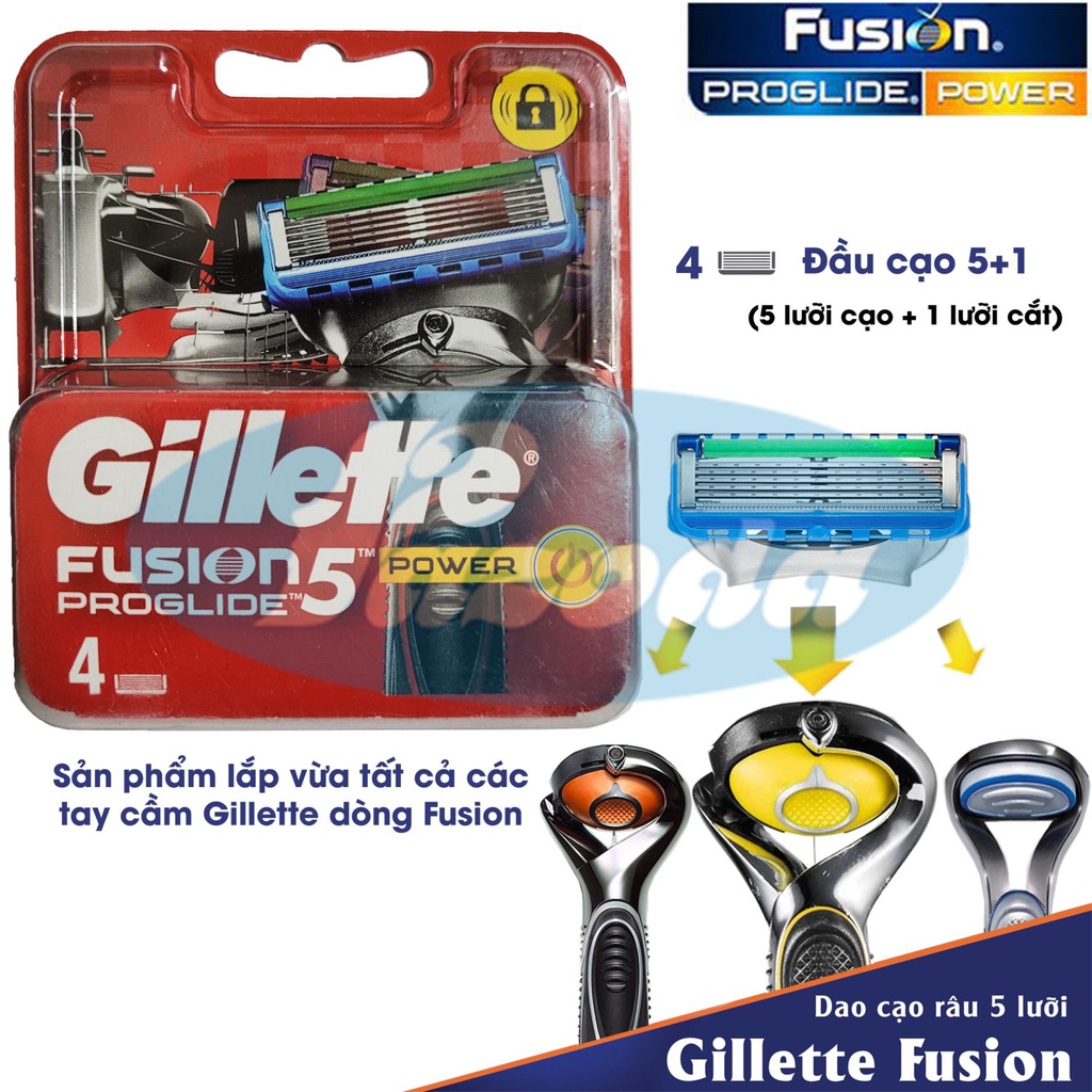 Hộp 4 lưỡi dao cạo râu Gillette Fusion5 Proglide Power (đầu cạo 5+1)