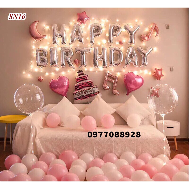 Trang Trí Sinh Nhật Happy Bridthday Tông Hồng Và Đèn Led Nhiều Kiểu