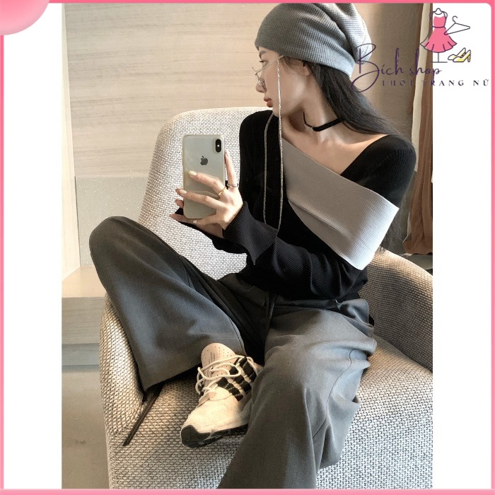 Áo le trễ vai phối màu secxy