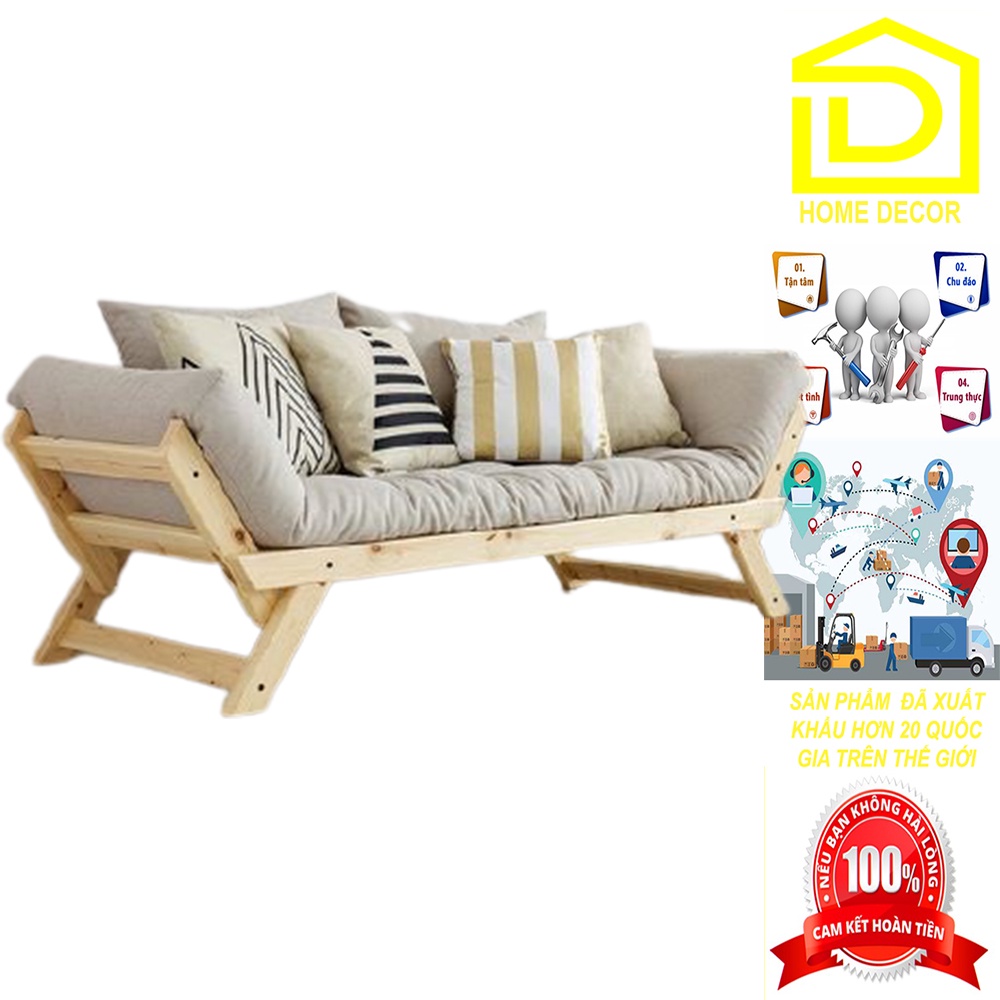 Ghế Sofa Simple, Gỗ thông tự nhiên, Vân gỗ đẹp, Kiểu dáng đơn giản, 2 tư thế, tiện nghi bất ngờ  DÀI 2M