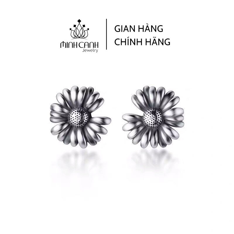 Bông Tai Cúc Họa Mi Khuyết Cánh Màu Đen Bạc Thật - Minh Canh Jewelry