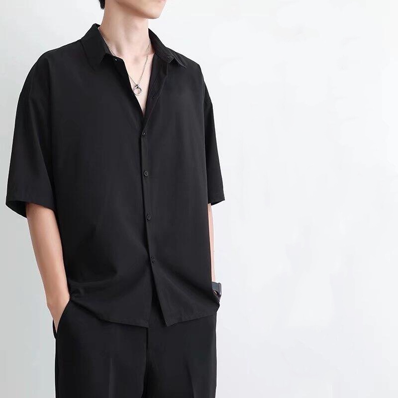 Áo Sơ Mi Trơn Tay Ngắn Dáng Rộng Thoáng Khí Phong Cách Hip Hop Nhật Bản Thời Trang Mùa Hè Cho Nam