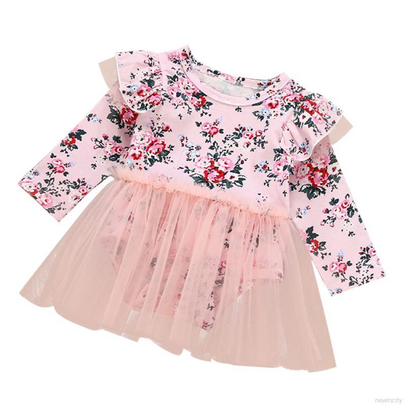 Áo liền quần họa tiết hoa dài tay thời trang dành cho bé gái