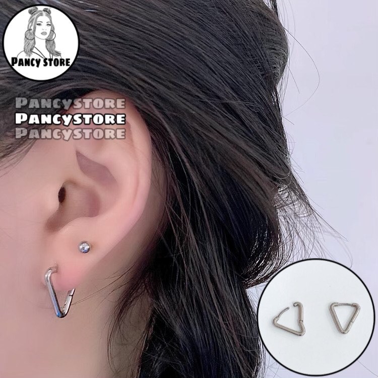 khuyên tai bông tai nam nữ titan tam giác không dị ứng không gỉ unisex