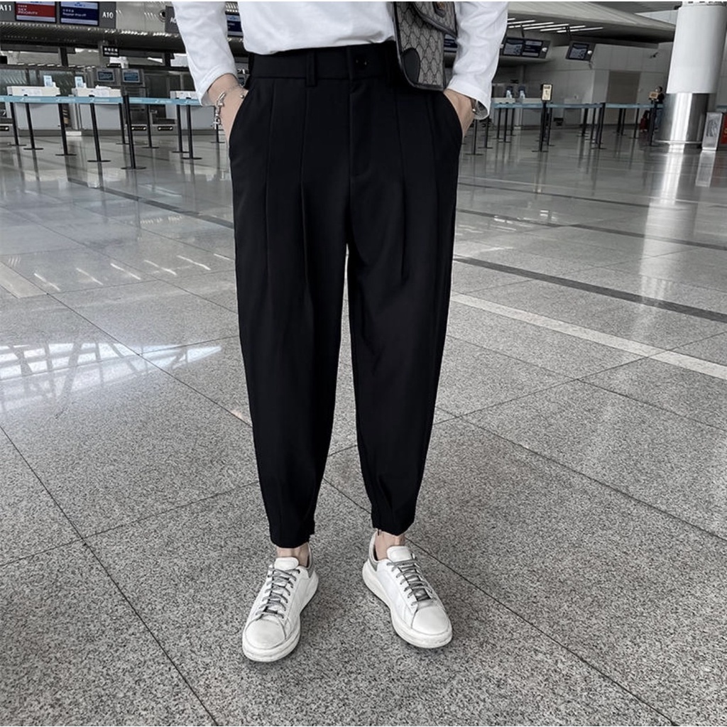 Quần vải nam dài ống đứng AUMI quần âu dáng baggy ống côn kiểu Hàn Quốc mặc đi học đến công sở