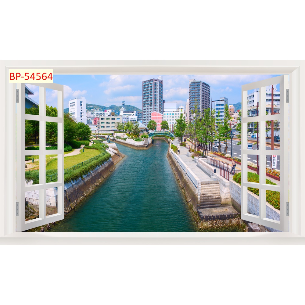 Tranh dán tường 3D khung cửa sổ phong cảnh