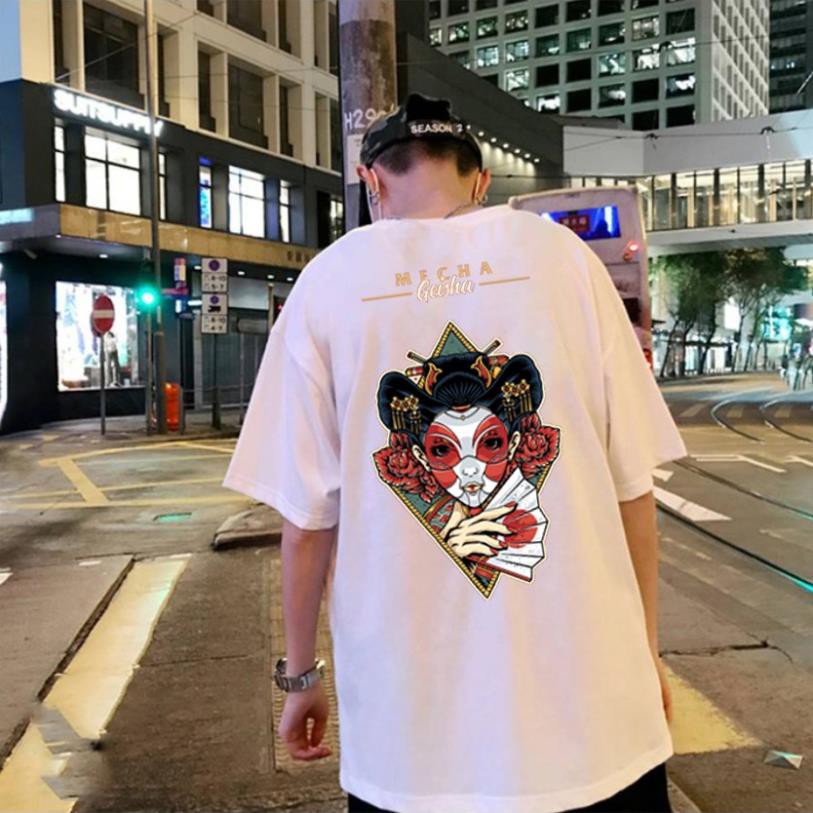 Áo phông nam nữ unisex tay lỡ Phong Cách Nhật Nghệ Sĩ Múa Quạt Geisha, áo thun oversize form rộng tay lỡ streetwear Đẹp