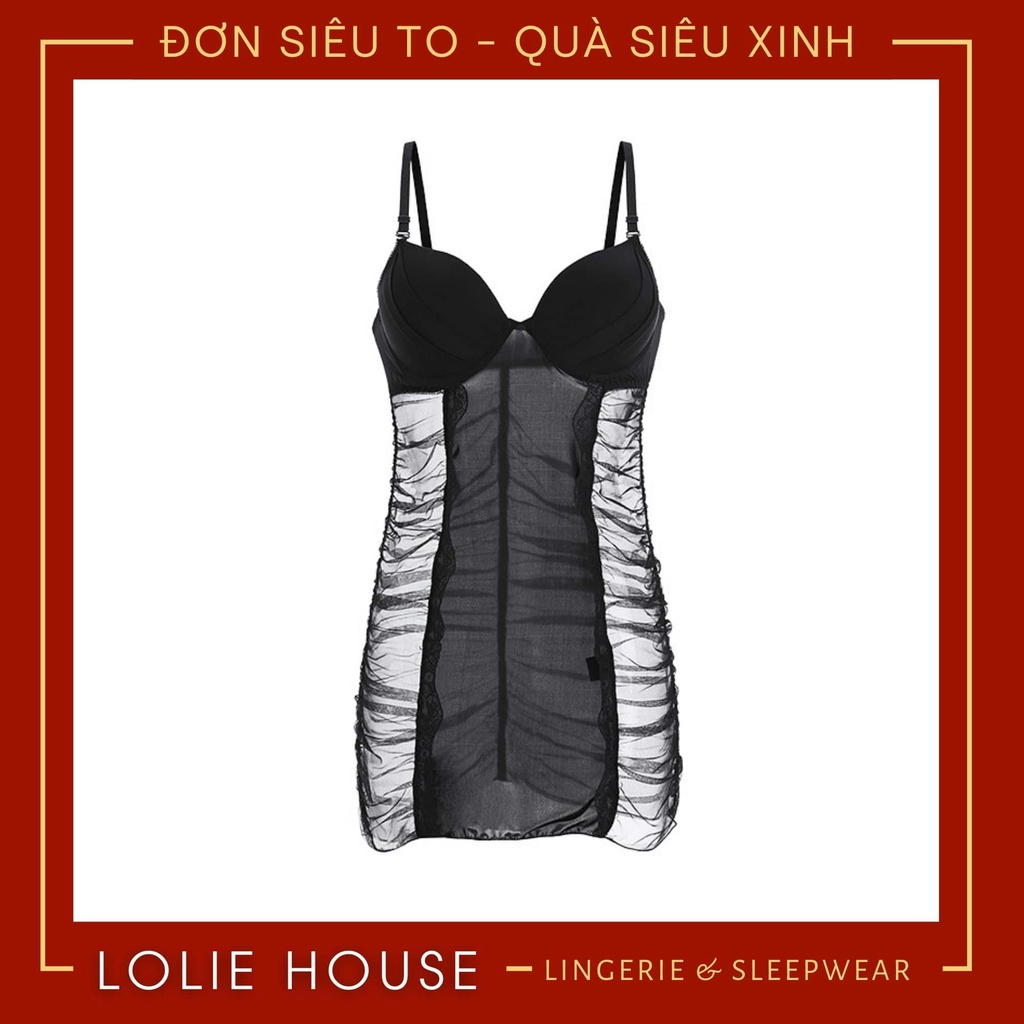 Đầm ngủ có mút ngực sexy gợi cảm 2 dây body ren nhún eo xuyên thấu cho nữ LOLIE HOUSE - VN30