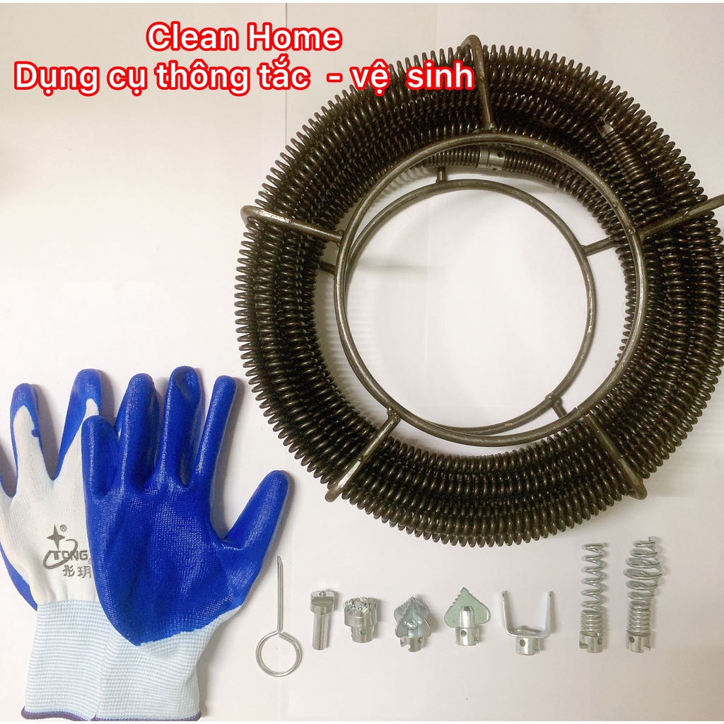 Bộ Dây Thông Tắc Cống Lò Xo Dùng Cho Máy Khoan ( Gồm Dây Lò Xo Phi 12 + 6 đầu thông + 1 đầu kết nối )