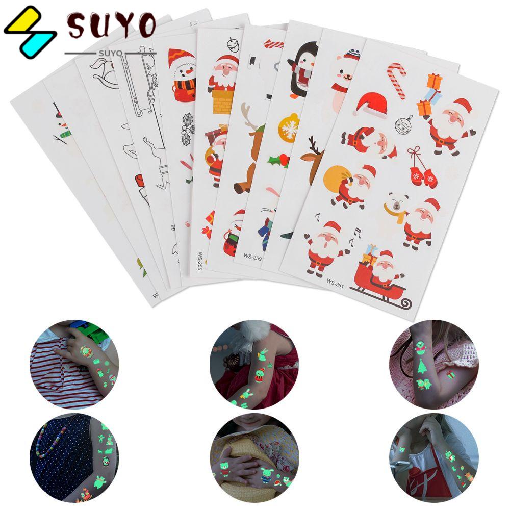 SUYO 1pc Christmas Tattoo Stickers New Cartoon Party Decoration Snowflake Body Art New Year Party Children Sticker