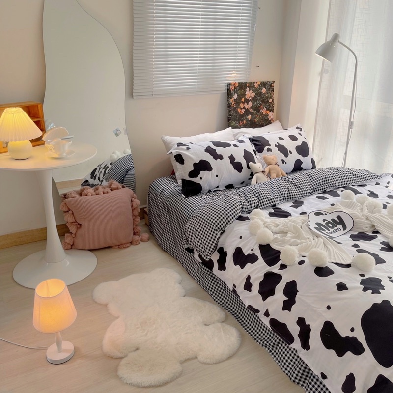 Bộ chăn ga gối cotton poly hoạ tiết bò sữa Mây Bedding