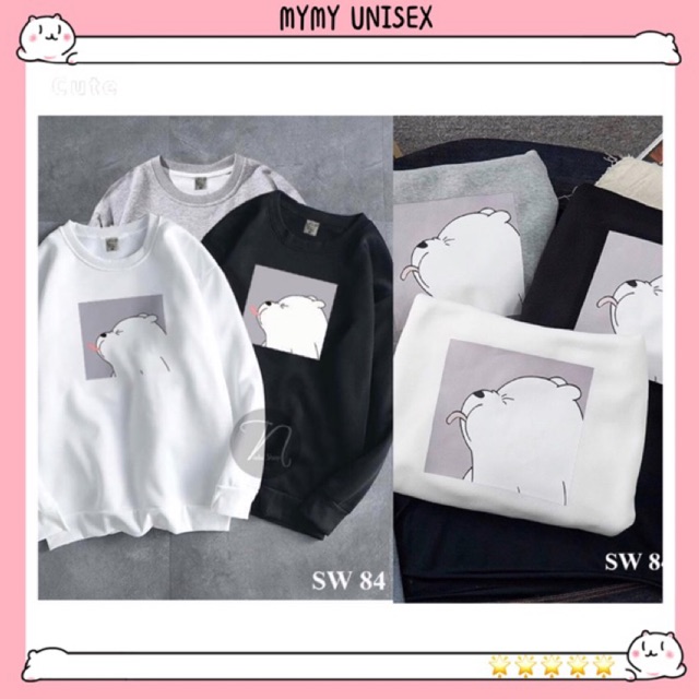 Áo Sweater mặt hình GẤU TRẮNG cổ tròn [ Video cận chất ] chất nỉ cotton mịn nhẹ đủ size form UNISEX nam nữ_ MYMY UNISEX