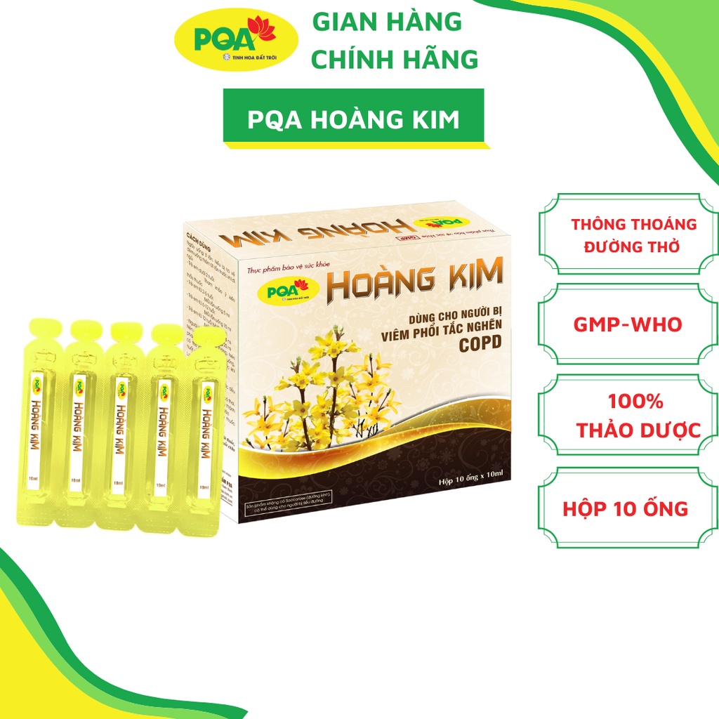 Hoàng Kim PQA Thảo Dược Tự Nhiên Giúp Bổ Phế, Giảm Ho, Long Đờm Và Viêm Phổi Tắc Nghẽn Mãn Tính Hộp 10 Ống