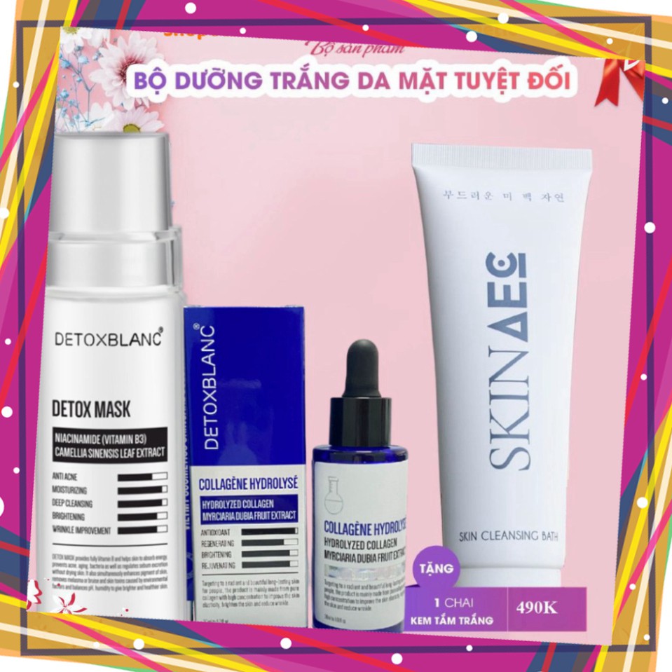 Combo dưỡng trắng da Detox blanc (Detox mask+ serum collagen) tặng kèm sữa tắm trắng hàng ngày skin aec