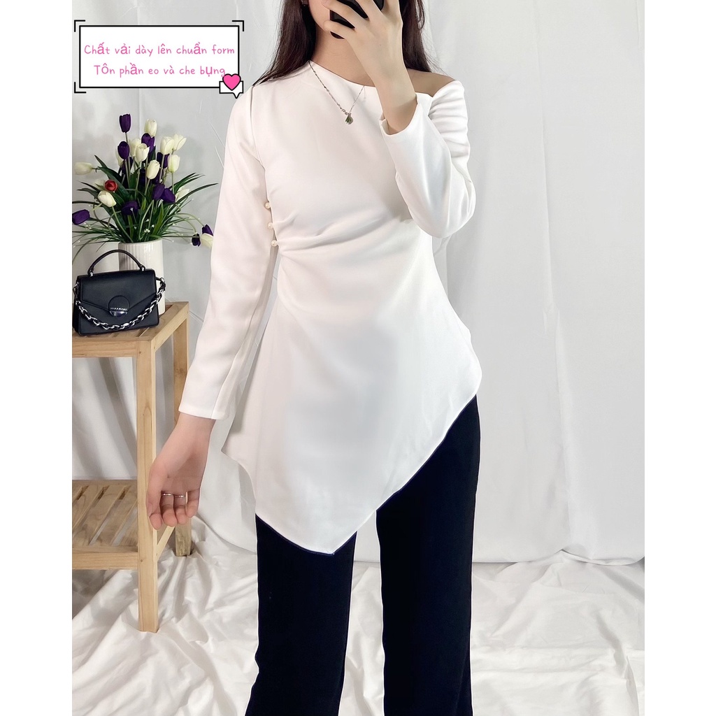 ÁO SƠ MI LỆCH VAI VẠT CHÉO
