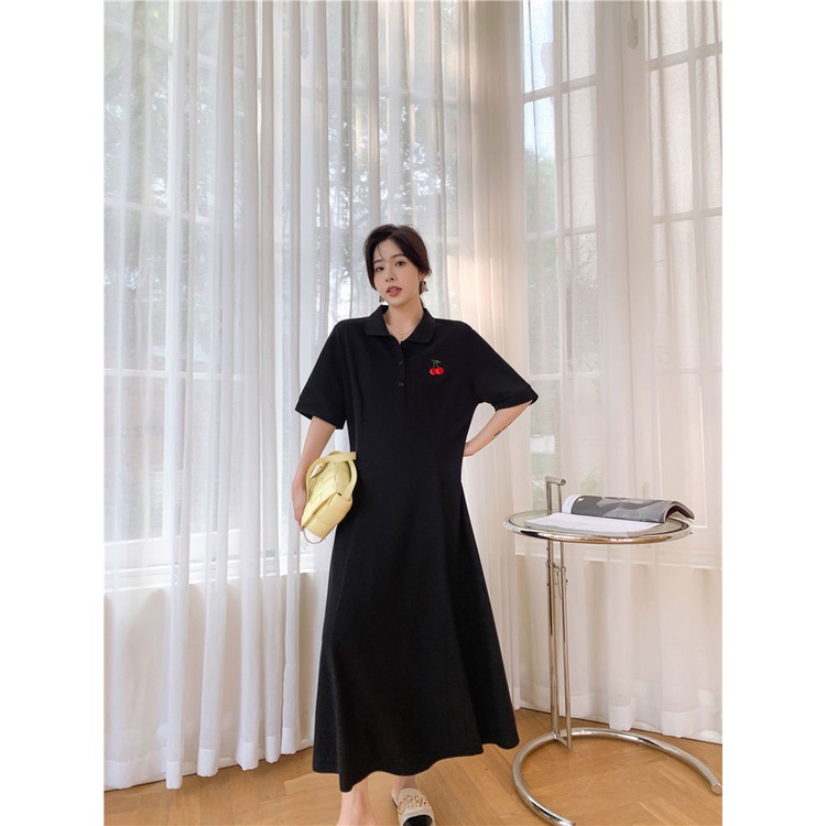Đầm Thun Dáng Dài Qua Gối Cổ polo Plus Size Thời Trang Mùa Hè Cho Nữ