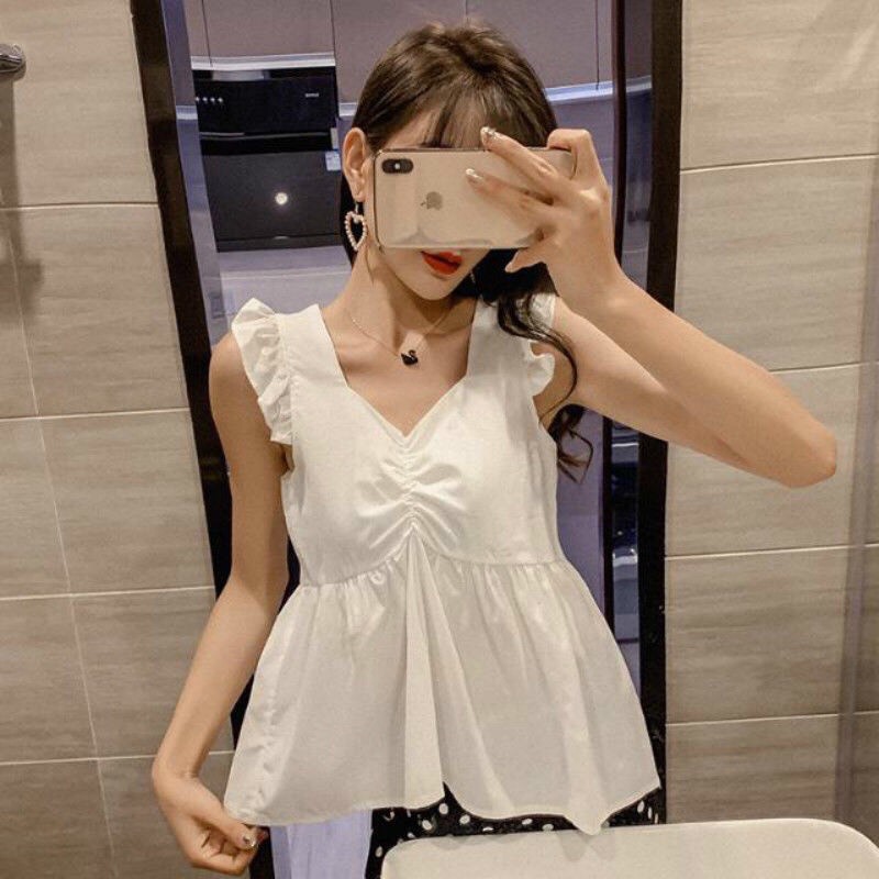 Áo 2 dây bản to babydoll Linzstore - Áo hai dây bản to viền bèo chất đũi lạnh siêu mát