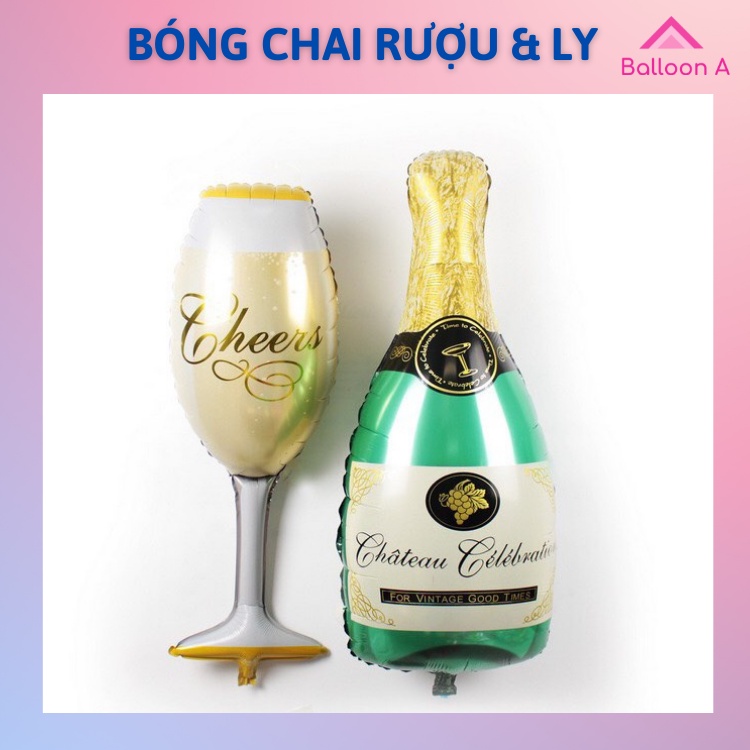 Bóng bay chai sâm panh và ly rượu cỡ đại