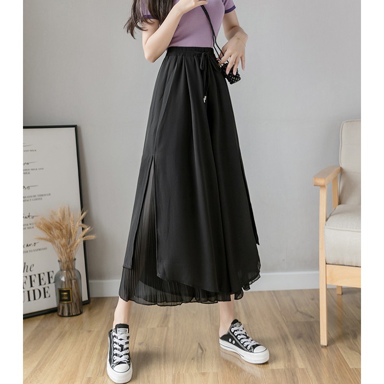 Quần culottes nữ voan ống rộng cạp cao - Chất liệu voan mỏng tôn dáng - Mã QD0902