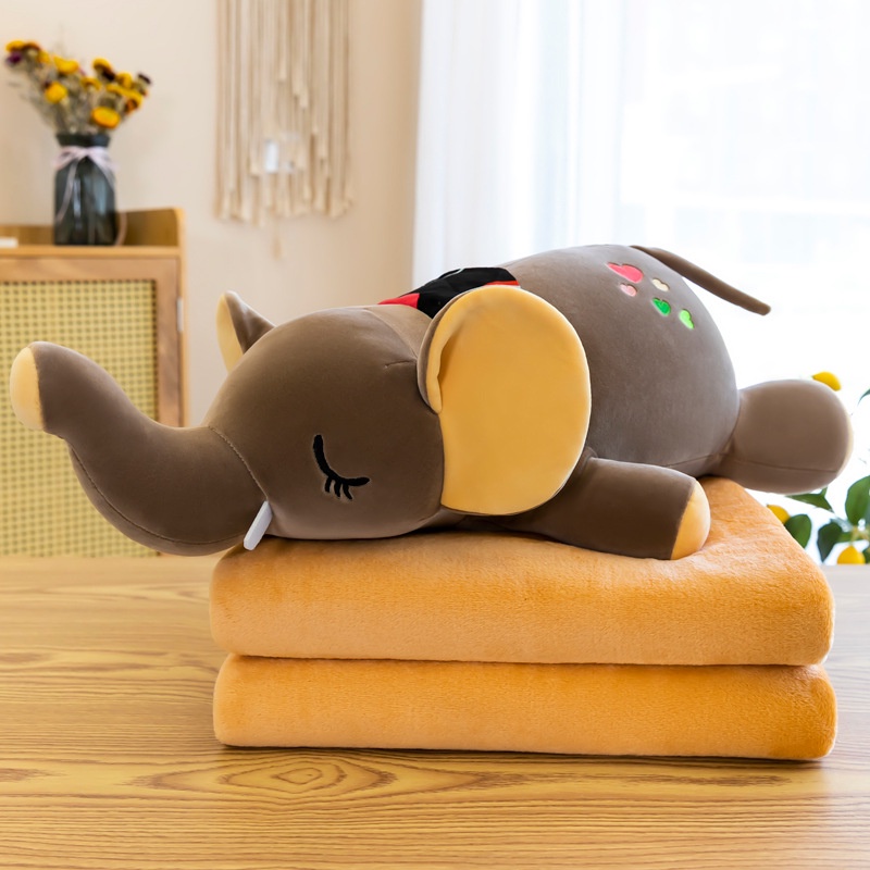 Bộ chăn gối cho bé đi học, làm việc văn phồng hình voi 2in1