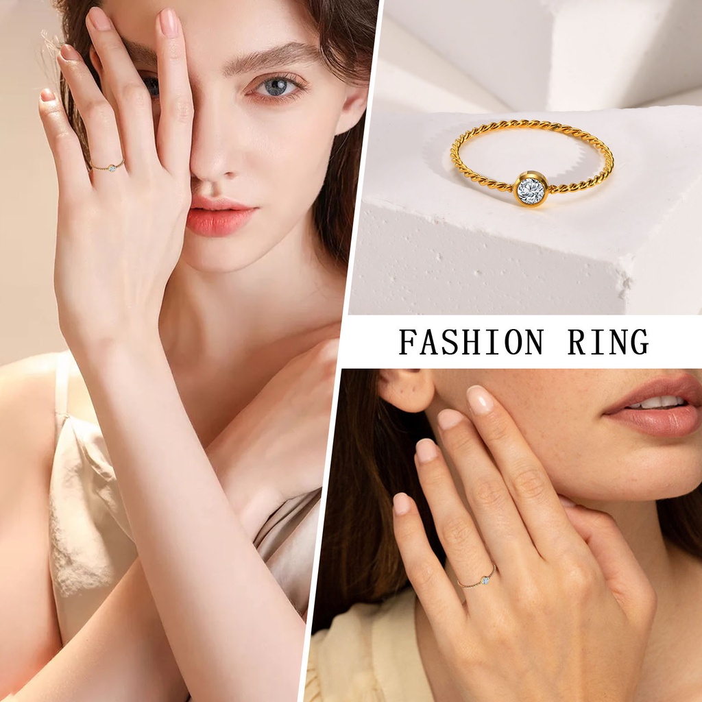 Nhẫn VNOX Thép Không Gỉ Đính Đá Zircon Màu Trắng Dành Cho Nữ