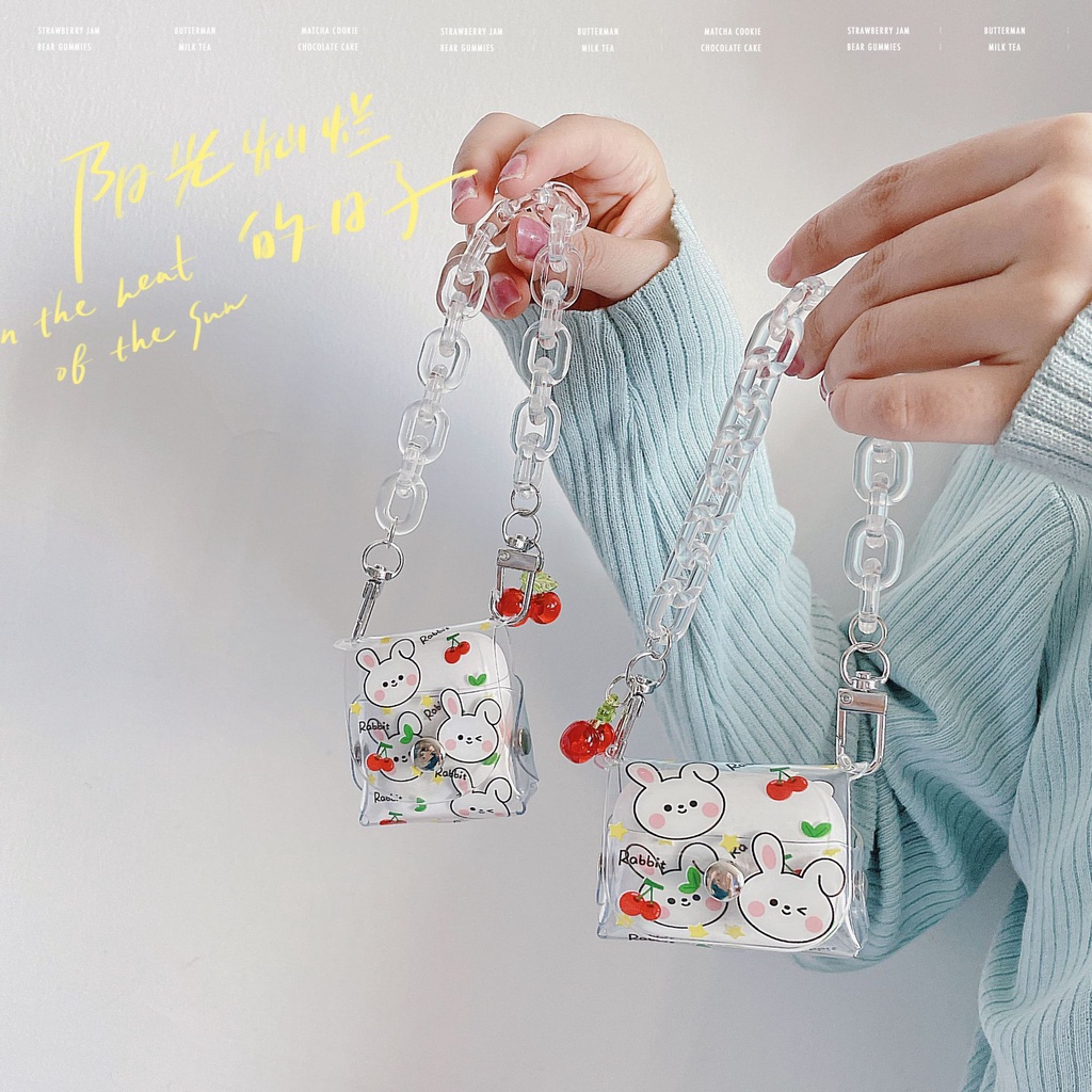 Vỏ Bảo Vệ Hộp Sạc Tai Nghe Bluetooth Airpods 1 / 2 / 1 / 2 / Pro Chống Rơi Hình Thỏ Và Cherry Dễ Thương Ốp