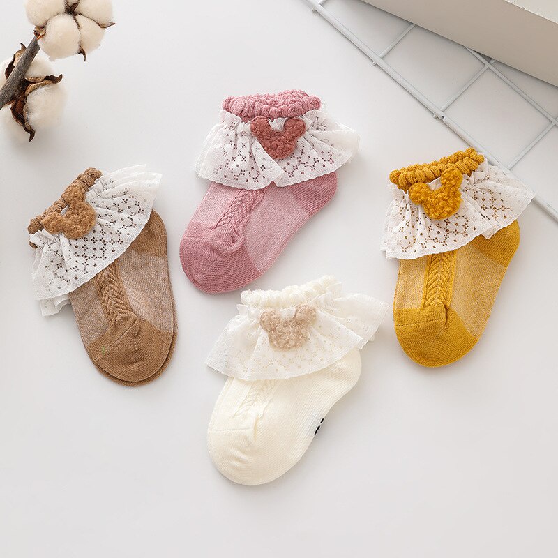 Tất cotton cổ thấp phối ren lưới thoáng khí phong cách công chúa thời trang mùa hè cho bé gái