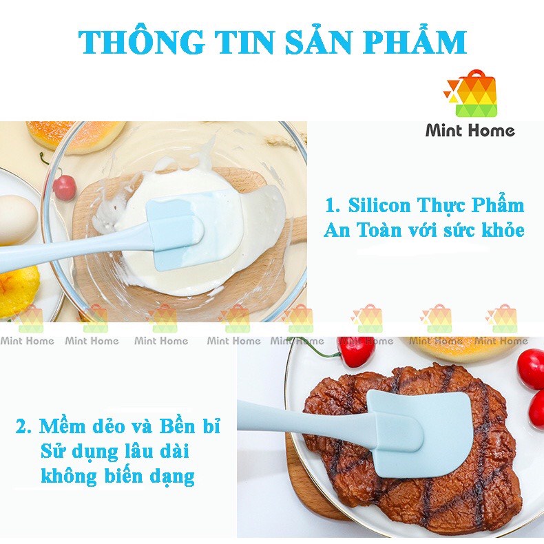 Bộ 3 dụng cụ làm bánh silicon gồm: chổi cọ quét dầu ăn, spatula trộn bột, phới dẹt silicone đánh trứng kem chịu nhiệt