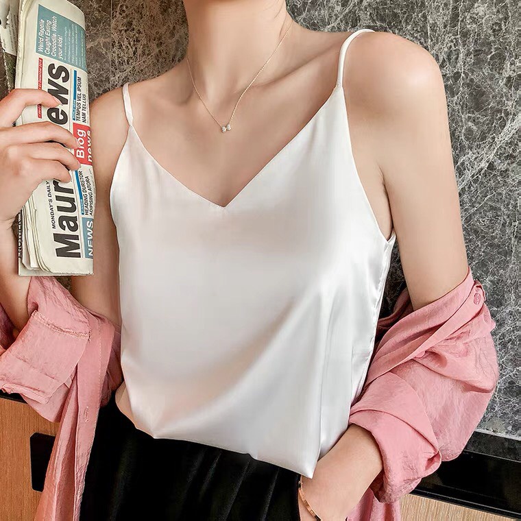 Áo 2 dây lụa hàn cao cấp KOALA, áo lụa 2 dây Vintage siêu xinh - HD04