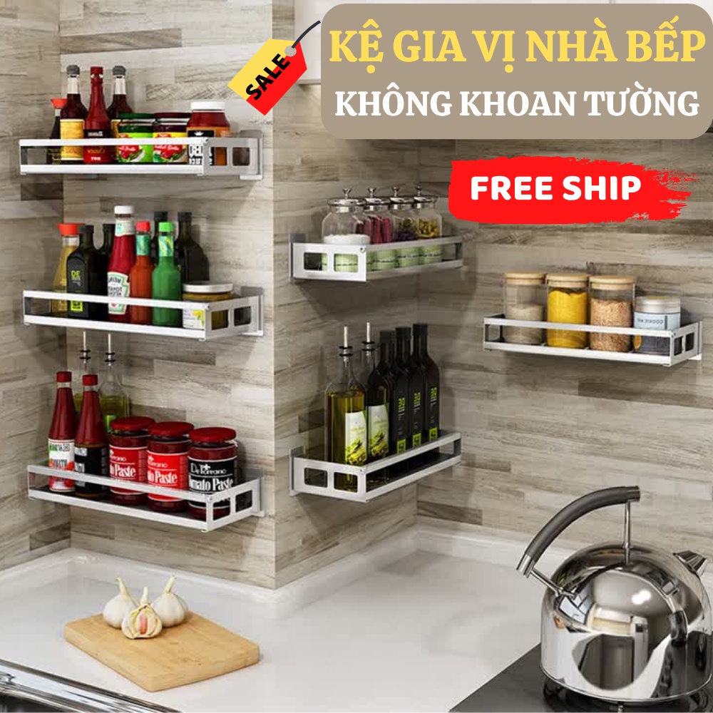 Kệ gia vị inox ,giá treo tường không phải khoan, để gia vị đa năng tiện lợi nhà bếp ATILA SHOP