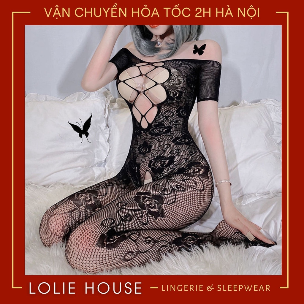 Đồ lót liền thân sexy dáng bodysuit ren lưới hở đáy sexy ôm body co giãn LOLIE HOUSE - BS19