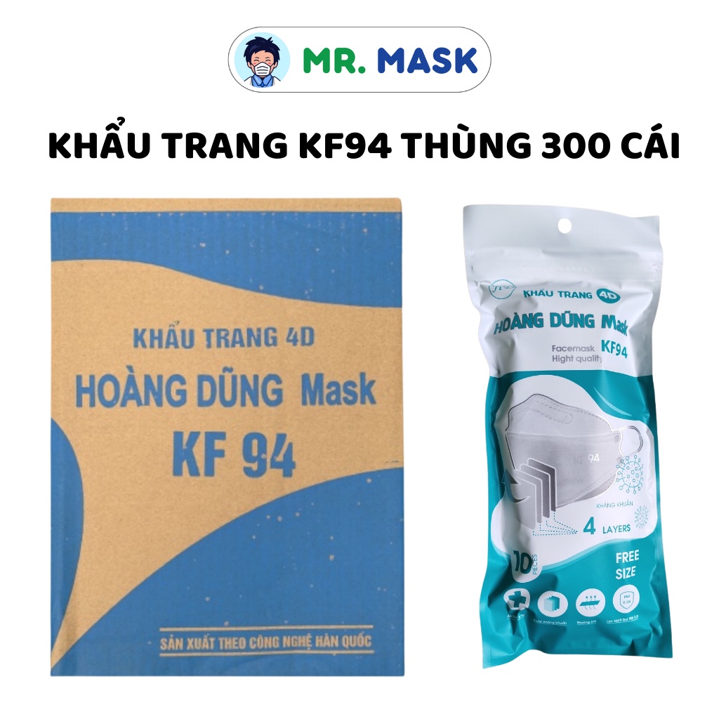 Khẩu Trang Y Tế 4D KF94 Hoàng Dũng Mask, 4 Lớp Kháng Khuẩn, Sản Xuất Theo Công Nghệ Hàn Quốc, 10 Chiếc/Túi