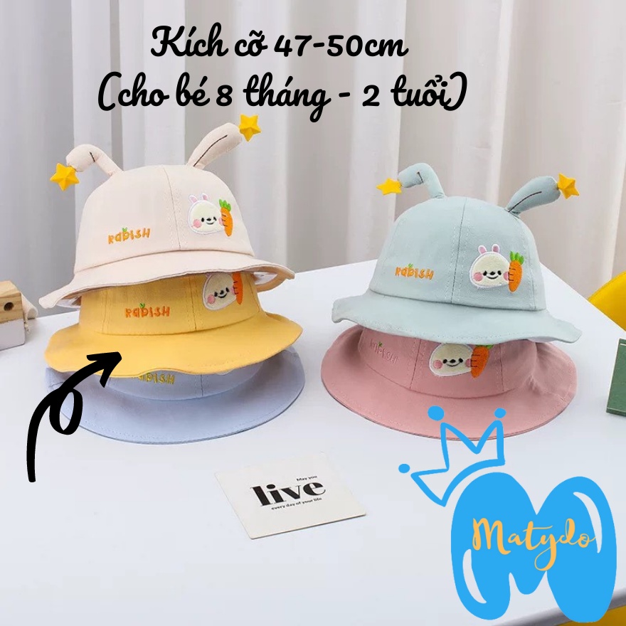 Mũ cho bé gái bé trai nón vành tròn chất liệu cotton họa tiết thỏ cà rốt phụ kiện trẻ em từ 0-2 tuổi