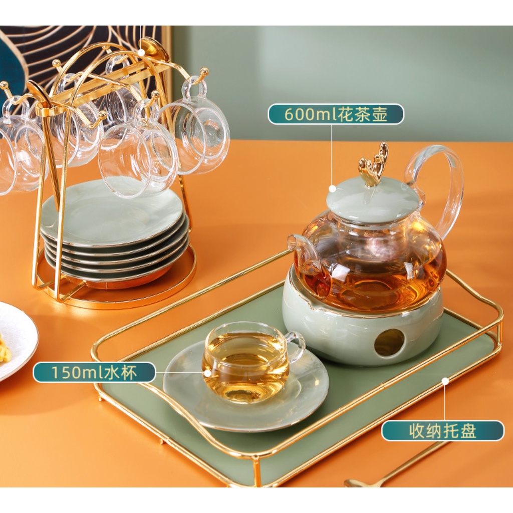 Bộ trà xanh mint. bộ tách pha trà màu xanh ngọc. ấm chén màu xanh ngọc