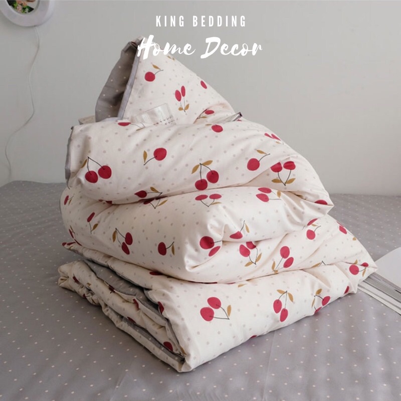 (Cotton100%) Bộ Chăn Ga Gối Cotton Living 4 Món - Cherry (Hàng Loại 1 Có Sẵn)