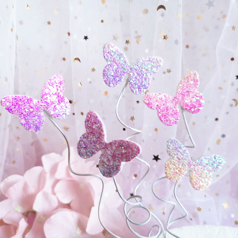 Bộ Phụ Kiện Cắm Trang Trí Bánh Kem Sinh Nhật Hình Bướm Lấp Lánh