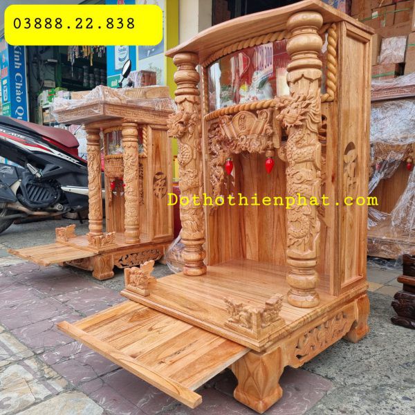 Bàn thờ thần tài ông địa gỗ xoan ngang 68cm mẫu đẹp