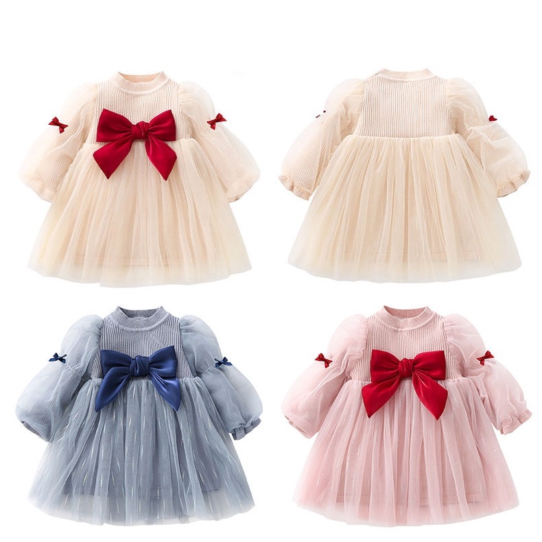 Đầm Công Chúa Đính Nơ Cỡ Lớn Thời Trang Xuân Thu Xinh Xắn Cho Bé Gái